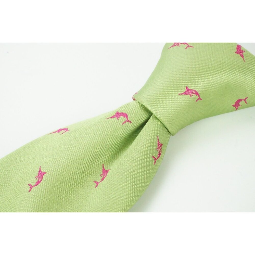 Peter Elliot Lime Green Pink Swordfish Pure Silk Tie